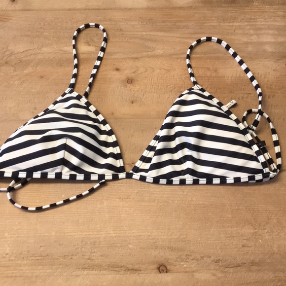 navy and white striped bikini top